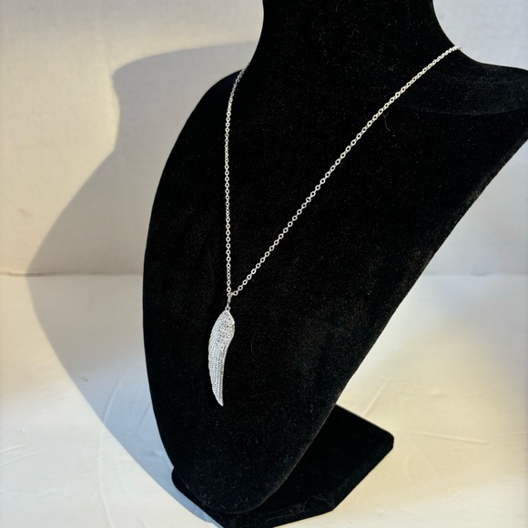 Angel Wing Pendant Neck 925 Silver Embellished with Crystals 18” - Picture 4 of 10